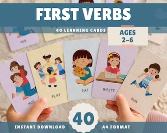 Action Verbs Cards for Kids | Montessori Flashcards | Preschool Learning & ESL Printable | Instant Download