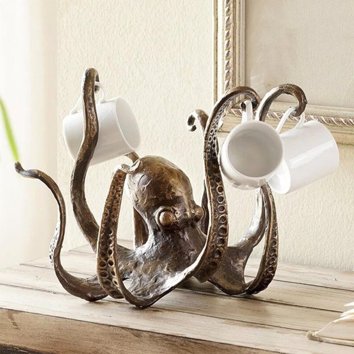 Elegant Squidthemed Drinkware Holder Antiquefinish, Artisancrafted Cup Stand for Your Home
