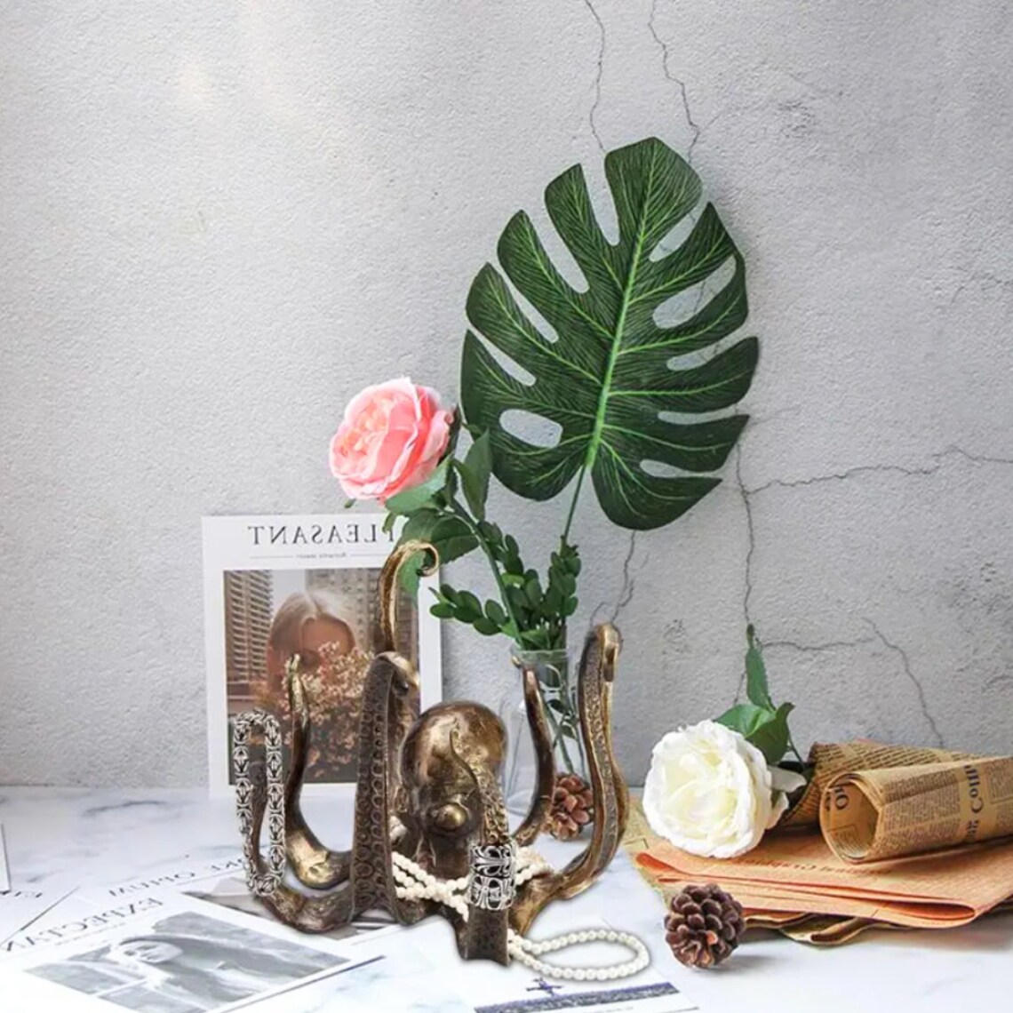 Elegant Squidthemed Drinkware Holder Antiquefinish, Artisancrafted Cup Stand for Your Home