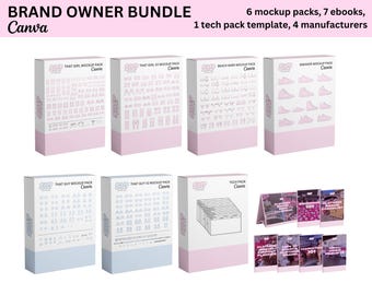 Brand Owner Bundle | 6 Canva Mockup Packs, 1 Tech Pack Template, 7 Ebooks, 4 Manufacturers