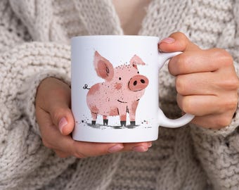 Whimsical Pig Ceramic Mug, Cute Animal Coffee Cup, Gift for Animal Lovers, Farmhouse Style Mug