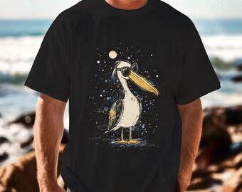 クールペリカン ユニセックス ヘビーコットンTシャツ、カジュアルウェア、自然愛好家へのギフト、ビーチデイシャツ、ユニークな動物グラフィックTシャツ