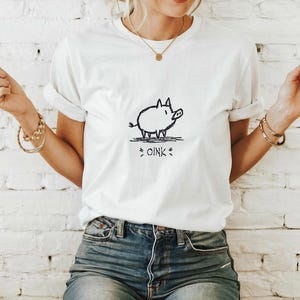 Camiseta con estampado de cerdo, divertida camiseta de animales, regalos para amantes de los animales, camiseta con gruñido de cerdo, camiseta de cerdito, camiseta minimalista, amante de los animales de granja