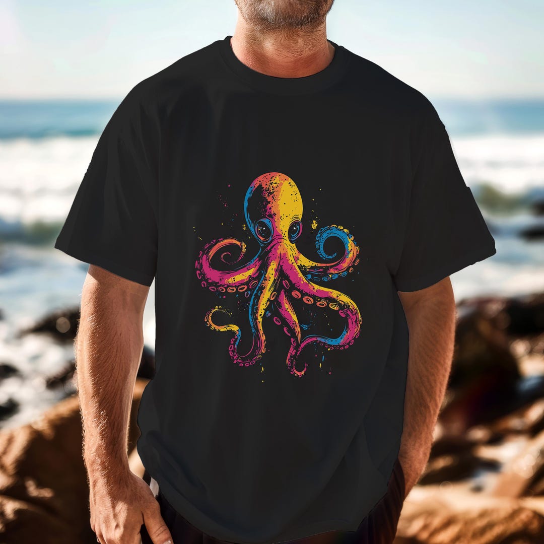 Colorful Octopus Unisex Tee, Neon Colours Shirt, Artistic Squid T-shirt ...
