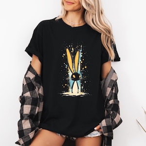 Grungy Horror Rabbit Tee, Scary Halloween Graphic Shirt, Creepy Bunny Tshirt, Spooky Animal Top, Frightening Cartoon Apparel, Unisex Cotton