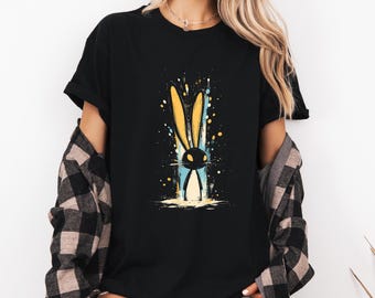 Grungy Horror Rabbit Tee, Scary Halloween Graphic Shirt, Creepy Bunny Tshirt, Spooky Animal Top, Frightening Cartoon Apparel, Unisex Cotton