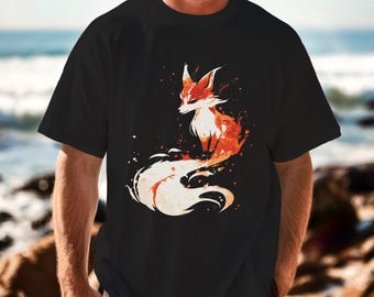 Snygg Fox Art-t-shirt, unisex bomullst-shirt, fritidskläder, gåva för naturälskare, höstmode, konstdesignkläder, djurälskare