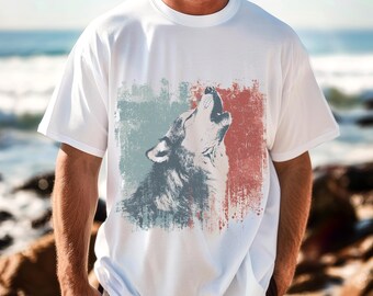 Vintage Howling Wolf Cotton Tee, Graphic Tee, Nature Lover Shirt, Animal Art T-Shirt, Unisex Fashion Top, Outdoor Adventure Wear