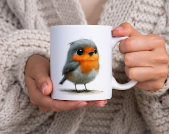 Tazza da caffè in ceramica con grazioso pettirosso, regalo ideale per gli amanti degli uccelli.