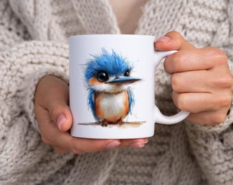 Tazza da caffè in ceramica con motivo Martin pescatore, regalo per gli amanti degli uccelli