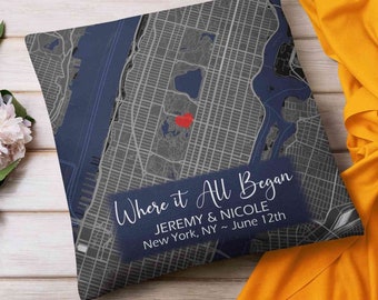 Where It All Began Personalized Anniversary Gift, Where We Met Map, Custom Map Pillow, Our First Home, Birthday Gifts for her, Wedding Gift