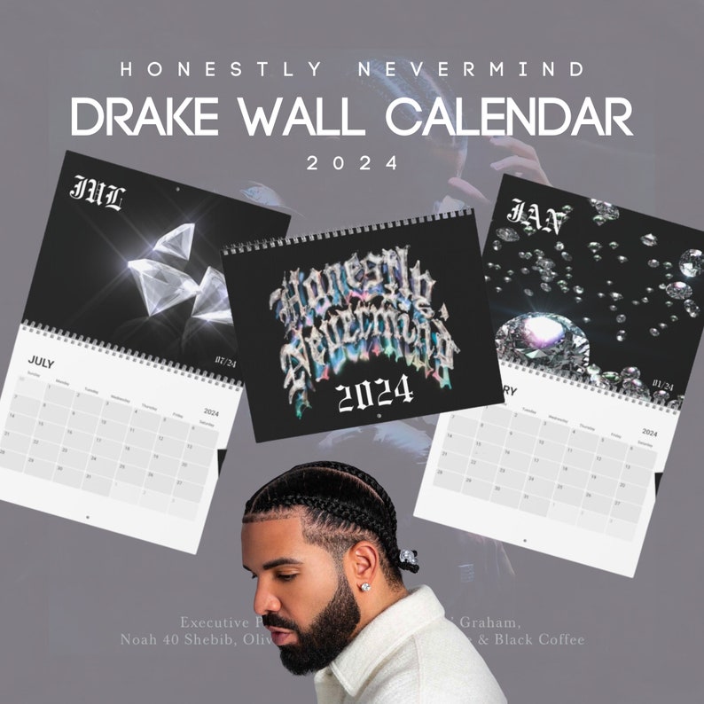 Drake Honestly Nevermind 2024 Wall Calendar, Drake Fan Gift, Drake