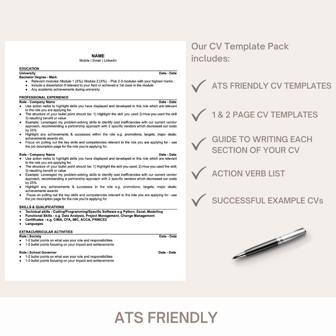 ATS Resume Template for Word, Google Docs CV Template, Professional ...