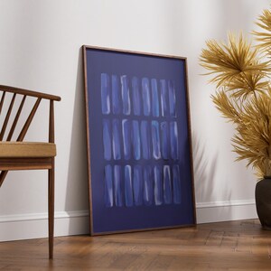 Deep navy abstract painting featuring layered brushstrokes. Ideal for minimalist, modern, or coastal decor. Instant digital poster download to elevate living rooms, offices, or gallery walls.