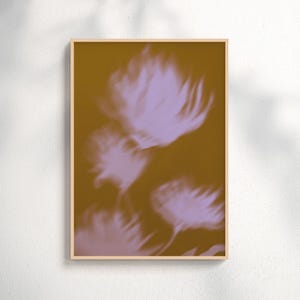 Botanical Shadow Wall Art, Mauve Floral Print, Ochre Minimal Poster, Soft Focus Abstract Printable
