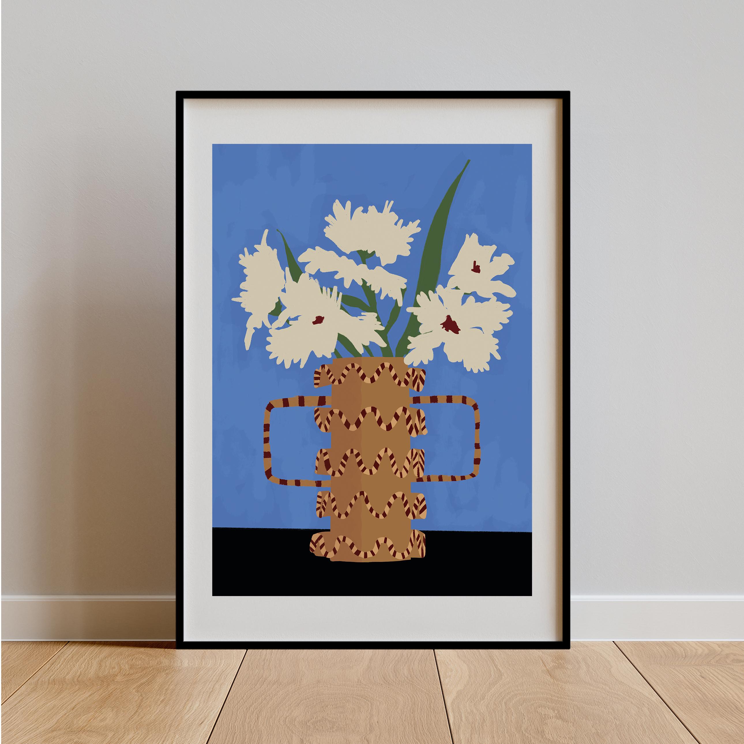Floral Vase Illustration Poster, Abstract Flower Printable Art, Modern Digital Wall Decor, Contemporary Floral Artwork, Instant Download
