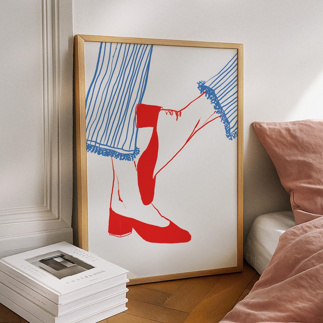 Red Shoes Wall Art Printable Poster Minimalist Fashion Line Drawing ...