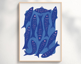 Sardinen Druck, Fisch Wand Kunst, Küste zum ausdrucken, Maritime Dekoration, Strand Haus Kunst, Küche Wand Kunst, Kinderzimmer, Maximalist Poster Download