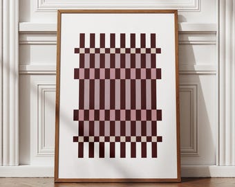 Minimalist Bauhaus Wall Art, Abstract Geometric Printable Poster, Mid Century Digital Print, Burgundy Aesthetic Decor, Japandi Style Print