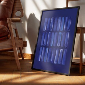 Deep navy abstract painting featuring layered brushstrokes. Ideal for minimalist, modern, or coastal decor. Instant digital poster download to elevate living rooms, offices, or gallery walls.