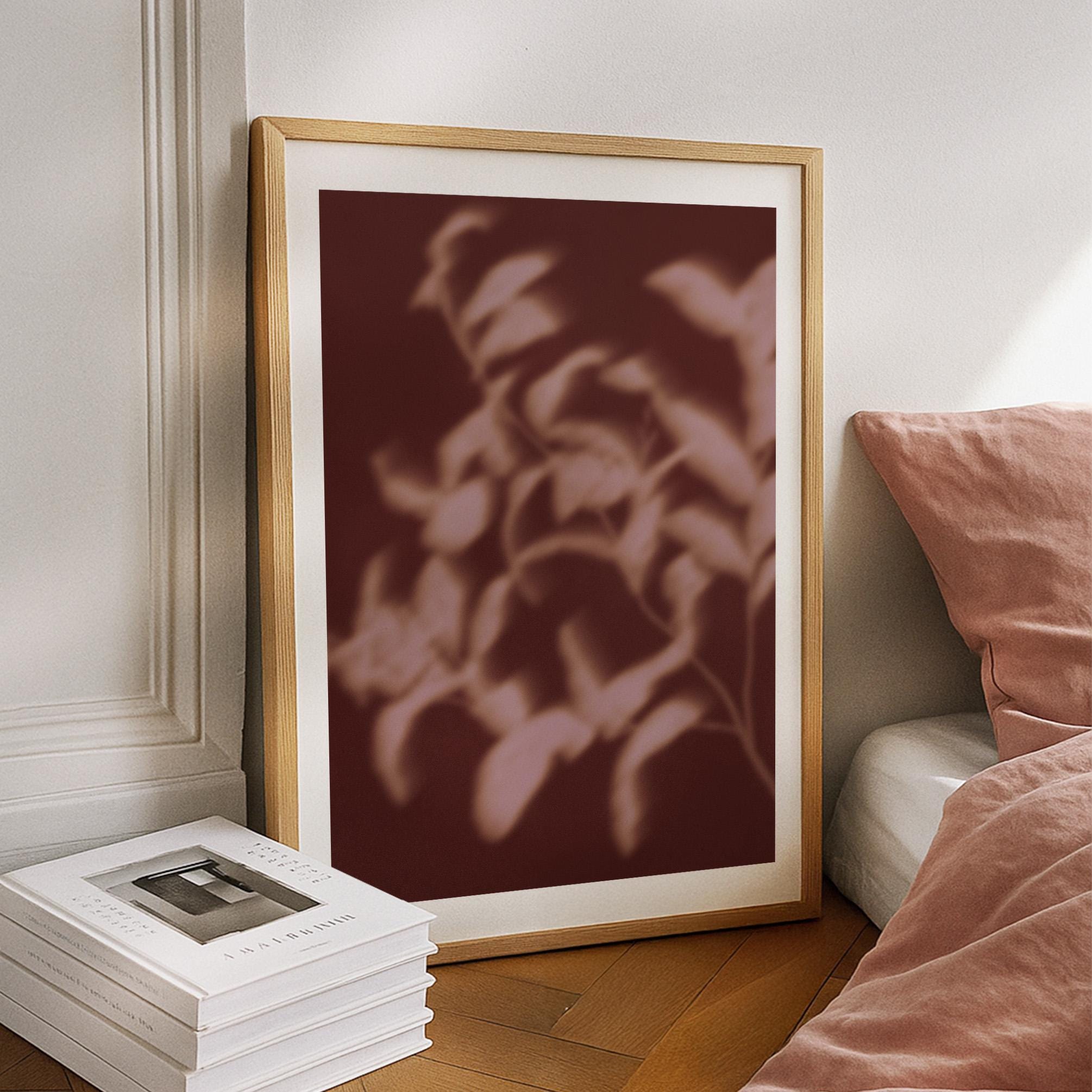 Burgundy Botanical Shadow Wall Art – Minimalist Abstract Leaves ...