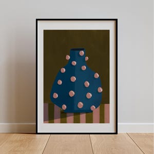 Póster de jarrón abstracto, arte mural moderno de lunares/decoración imprimible para el hogar, descarga digital instantánea, ilustración de jarrón azul, impresión artística original