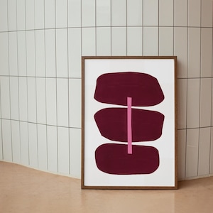 Minimalist Abstract Shapes Poster, Burgundy Pink Printable Wall Art, Modern Boho Digital Download, Japandi Decor, Mid Century Accent Art