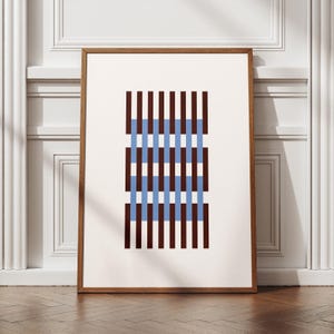 Strisce minimaliste in beige marrone blu, arredamento astratto moderno, arte murale Bauhaus stampabile, poster decorativo, stampa scandinava download digitale