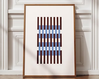 Minimalist Stripes in Beige Brown Blue, Modern Abstract Decor, Printable Bauhaus Wall Art, Decorative Poster, Scandi Print Digital Download