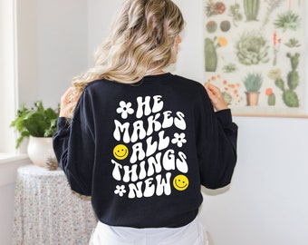 Él hace que todas las cosas sean nuevas SVG, Faith svg, Christian svg, Bible Verse svg, Religion svg, Diseño para camisas, sudaderas con capucha y tazas (¡DIGITAL!)