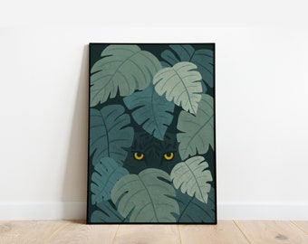Panther Poster - A3/A4 Illustration - Wall Art, Wall Decor, Plant Poster, Feline, Tropical Jungle, Wildlife