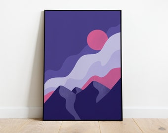 Mountain Poster A3 A4 - illustration, art print, illustration, mountain, outdoor wall decoration, summit, poetic, mountain