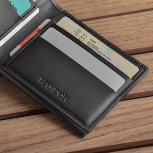 Billetera de cuero negra plegable, billetera minimalista para hombres, billetera de cuero plegable para hombres, regalo para hombres, billetera para hombres, billetera personalizada