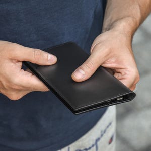 Billetera larga para hombre, Billetera larga plegable para hombre, Billetera larga para mujer, Billetera larga para hombre, Billeteras minimalistas, Billetera larga de cuero negra