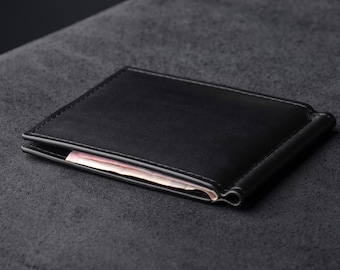 Handgefertigte Geldklammer aus schwarzem Leder Geldscheintasche für Herren