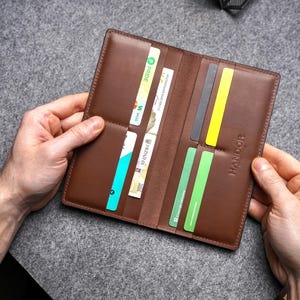 Billetera larga para hombre, Billetera larga plegable para hombre, Billetera larga para mujer, Billetera larga para hombre, Billeteras minimalistas, Billetera larga de cuero negra