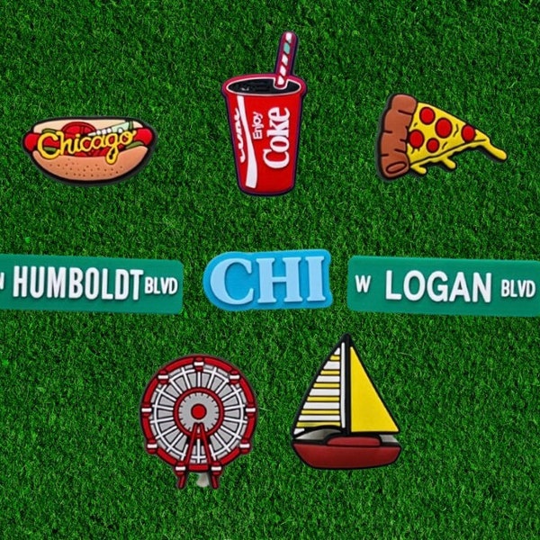 Chicago Croc Charms | Chi Town Charms | Chicago Hot Dog | Windy City | Ferris Wheel | Logan | Humboldt | Shoe Charms By Charm Locker