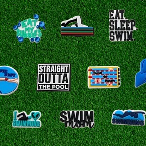 Swim Croc Charms | Swimming Shoe Charms | Swim Team Charms | Pool Shoe Charms | Eat My Bubbles | Swimmer Charms By Charm Locker