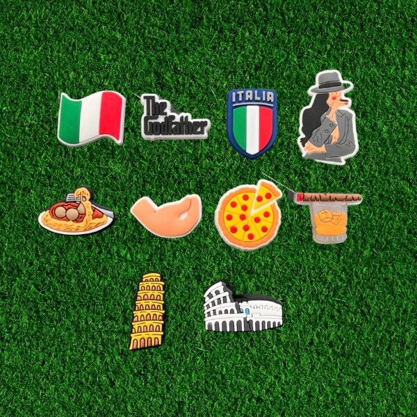 Italian Croc Charms | Flag Shoe Charms | Spaghetti | Zen | Italia | Italy | Foodie Charms By Charm Locker
