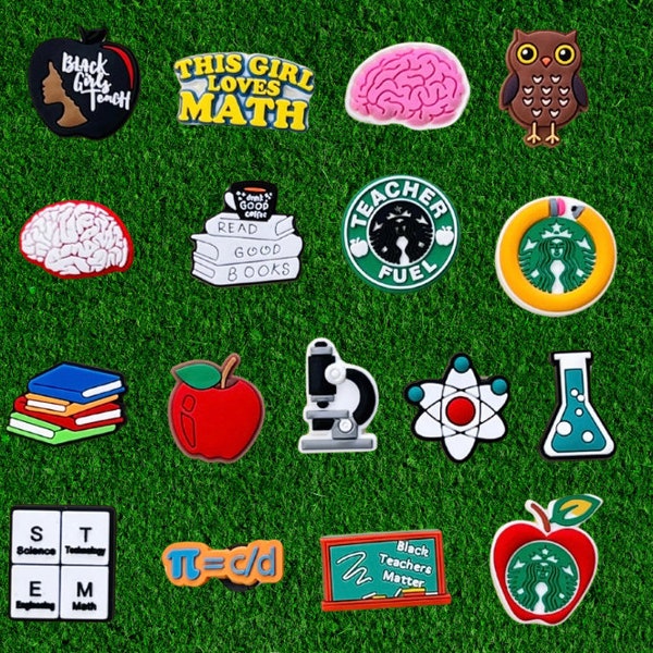 Teacher Croc Charms | STEM Charms | Science | Math | Bookworm | Nerd | Pencil | Red Apple | Microscope Charms By Charm Locker