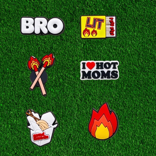 Bro Croc Charms | Hot Mom Charms | Flame | Lit Charms | Fire  | Matches | Takeout | Funny Meme Charms By Charm Locker