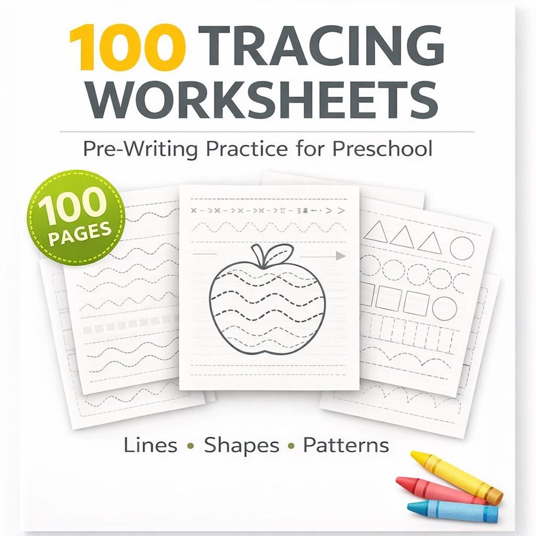 Pre Writing Worksheets.pdf 100 Line Tracing Worksheets Bundle for Preschool Printable Prewriting ...