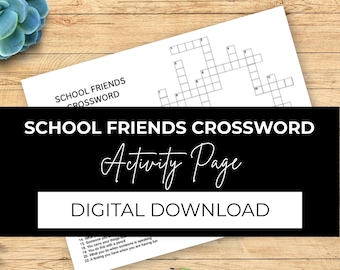 Atividade de palavras cruzadas "Amigos da Escola" para imprimir para salas de aula (Arquivo digital, preto e branco)