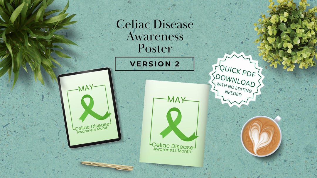 Minimalist Celiac Disease Awareness Poster, Green Ribbon Printable, V2 ...