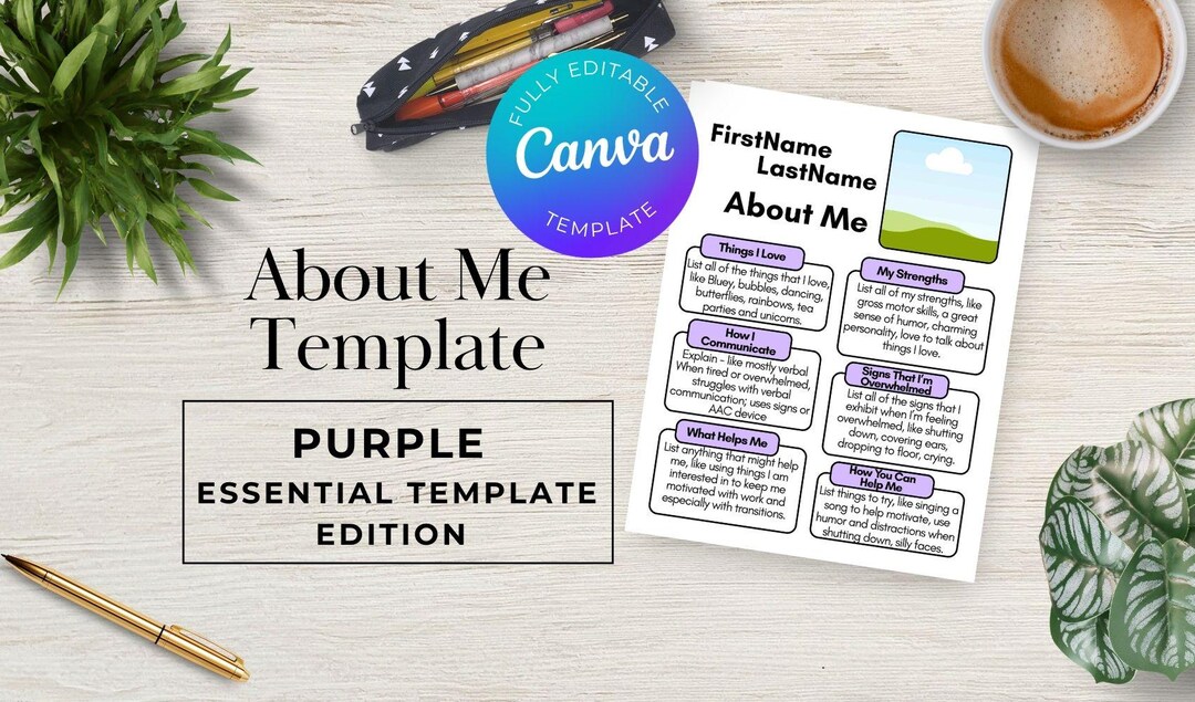 About Me Page (purple), Student Info Sheet, Editable Essential Template ...
