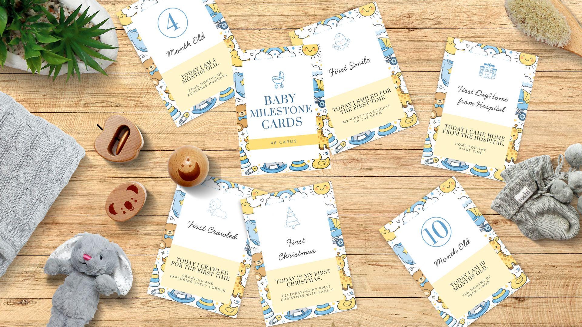 Baby Milestone Cards Blue and Yellow | Inclusive First Moments Keepsake ...