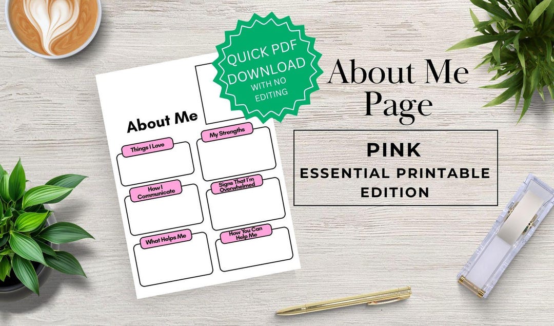 About Me Page (pink), Student Info Sheet, Essential Printable Edition ...
