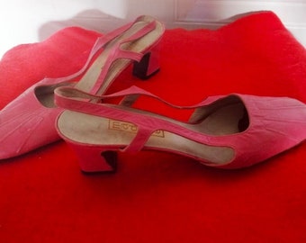 vintage années 1960 rose Français cuir, Madame sling back chaussures slim UK 6 /E U 39, Talons bas