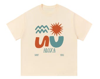 Schweres Baumwoll-T-Shirt - Loose Fit, Surf-Grafik