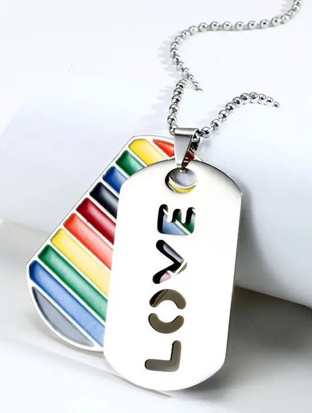 thumbnail image 2 of CENWA LGBT Gay Pride Rainbow Dog Tag Necklace Keychain LGBT Lesbian... 2 of 12